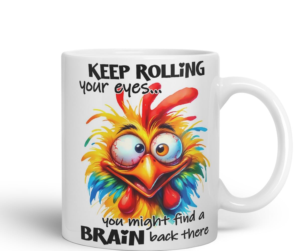 Vixar Mug with Keep Rolling Your Eyes – You Might Find a Brain Back There Coloured Ceramic Mug Cup 11oz Funny Sarcastic Gift (Black)