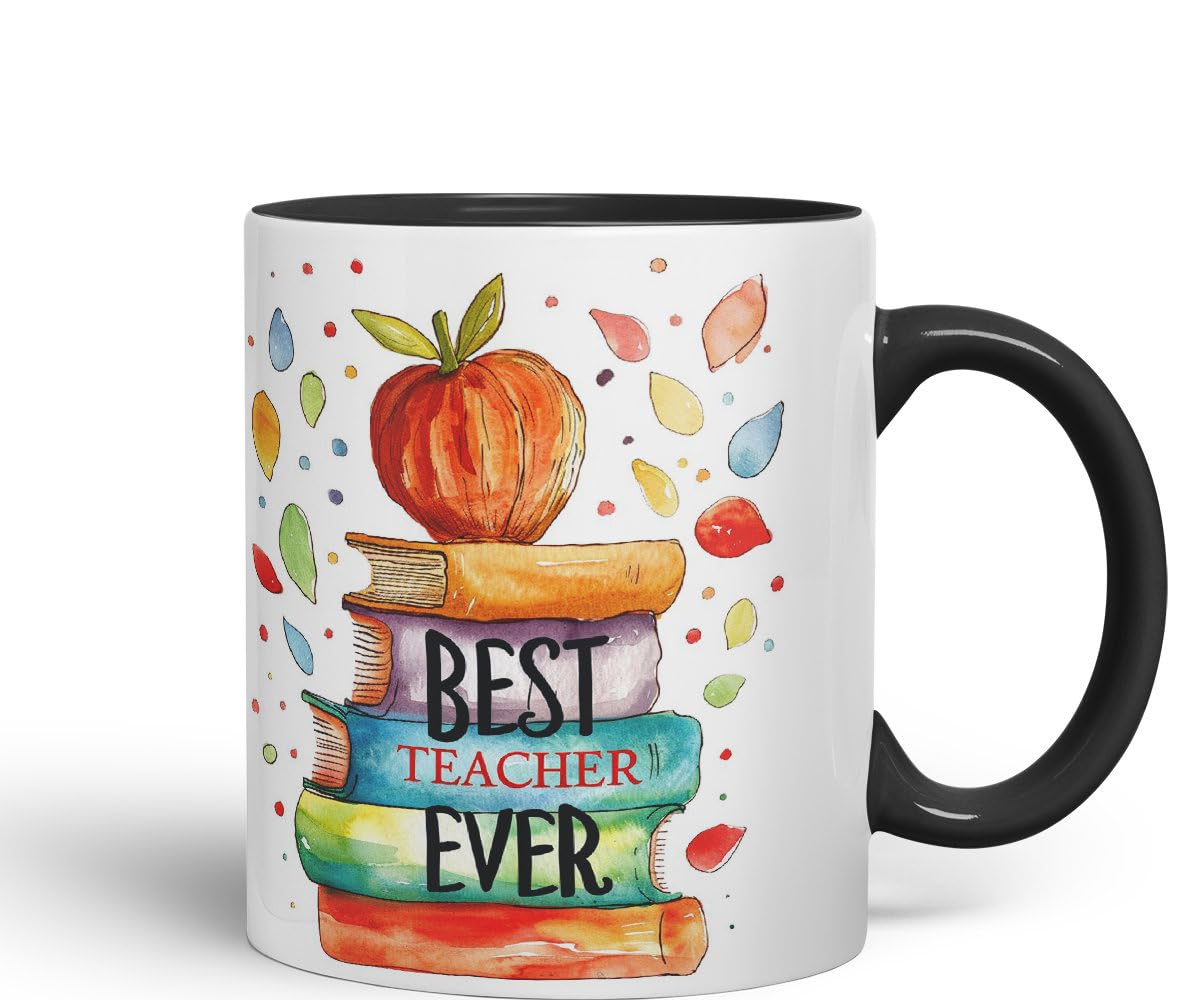 Vixar Best Teacher Mug Thank You, End of School Gift Ceramic Coloured Mug Cup for Tea Coffee Hot Brew 330ml 11Oz Gift Bta1