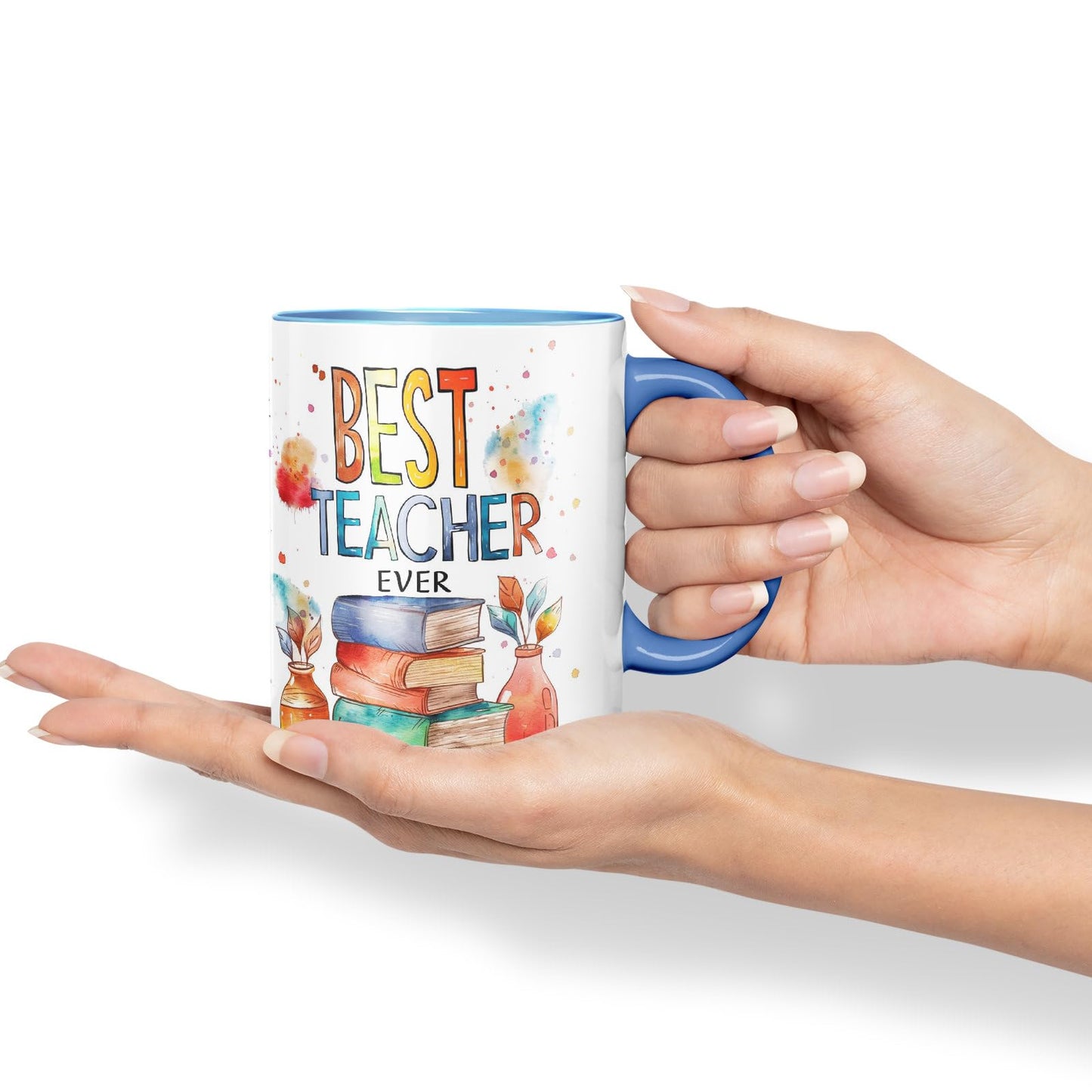 Vixar Best Teacher Mug Thank You, End of School Gift Ceramic Coloured Mug Cup for Tea Coffee Hot Brew 330ml 11Oz Gift Bta2
