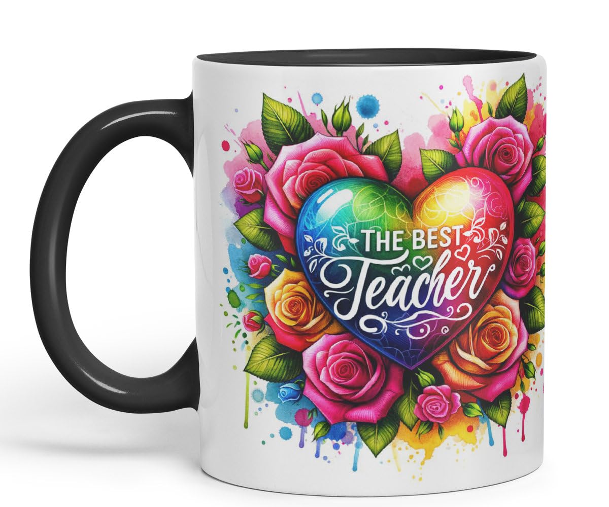 Vixar Best Teacher Mug Thank You, End of School Gift Ceramic Coloured Mug Cup for Tea Coffee Hot Brew 330ml 11Oz Gift BT3