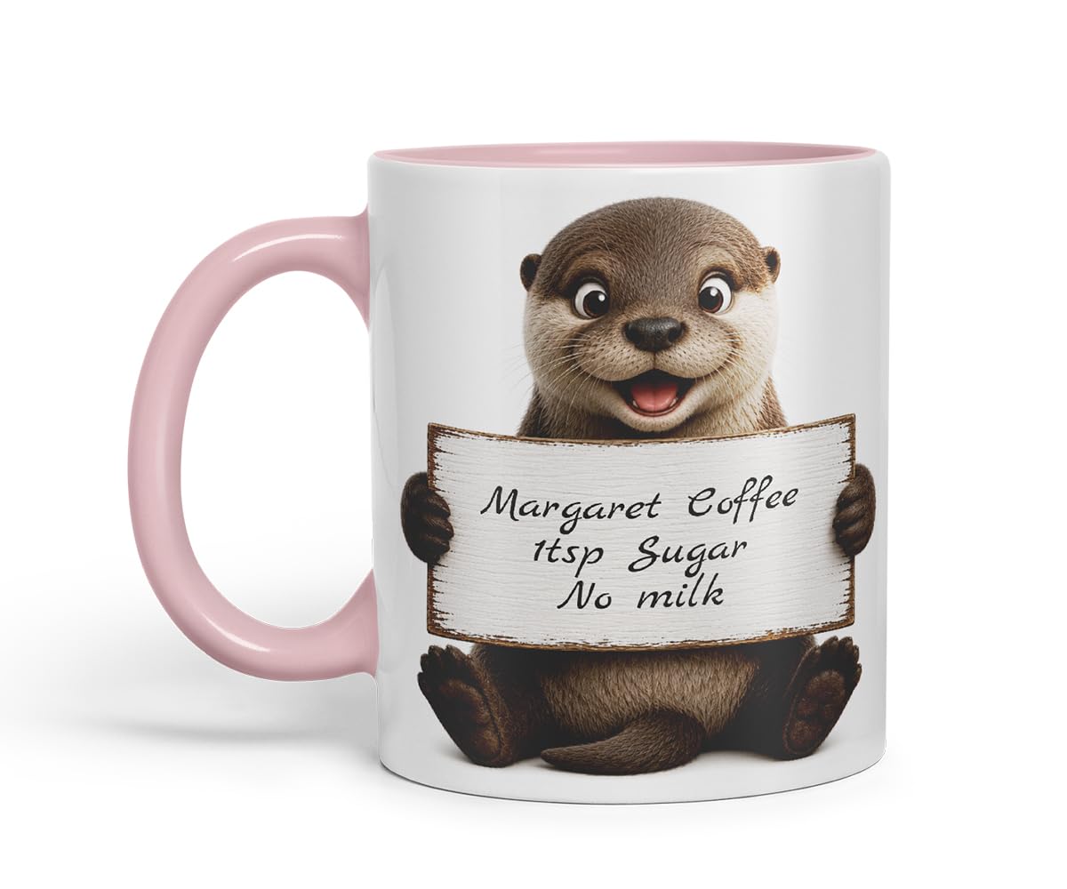 Vixar Personalised Otter Mug with Name or Custom Message – Cute Animal Coloured Ceramic Mug Cup Gift, 11oz (Black)