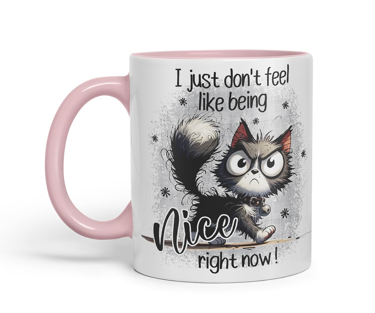 Vixar I Just Don't Feel Like Being Nice Right Now Funny cat – Coloured Ceramic Mug Cup Gift, 11oz (Black)
