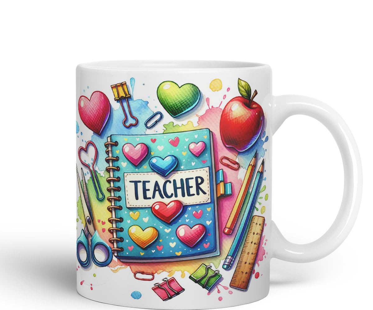 Vixar Teacher Mug Thank You, End of School Gift Ceramic Coloured Mug Cup for Tea Coffee Hot Brew 330ml 11Oz Gift