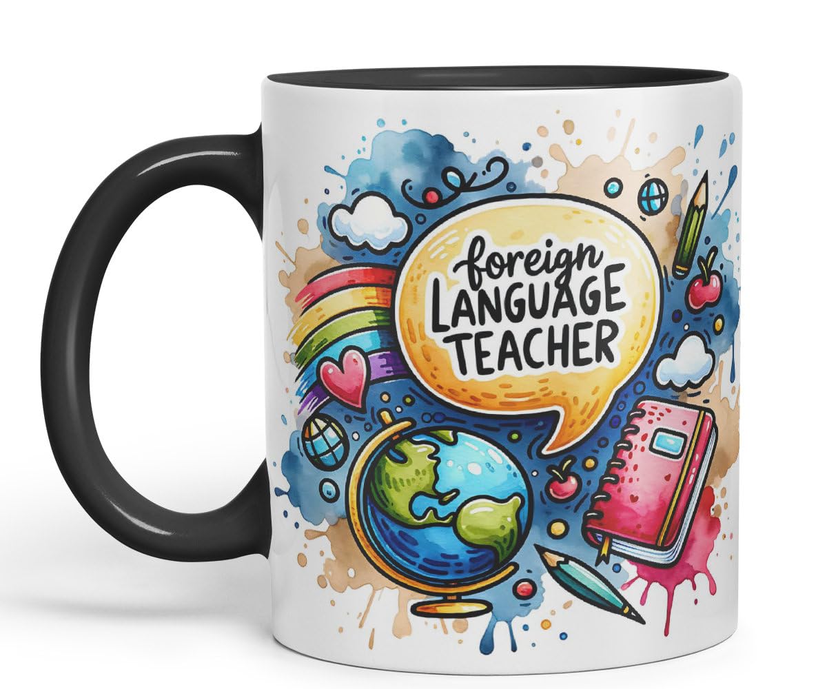 Vixar Foreign Language Teacher Teacher Mug Thank You, End of School Gift Ceramic Coloured Mug Cup for Tea Coffee Hot Brew 330ml 11Oz Gift