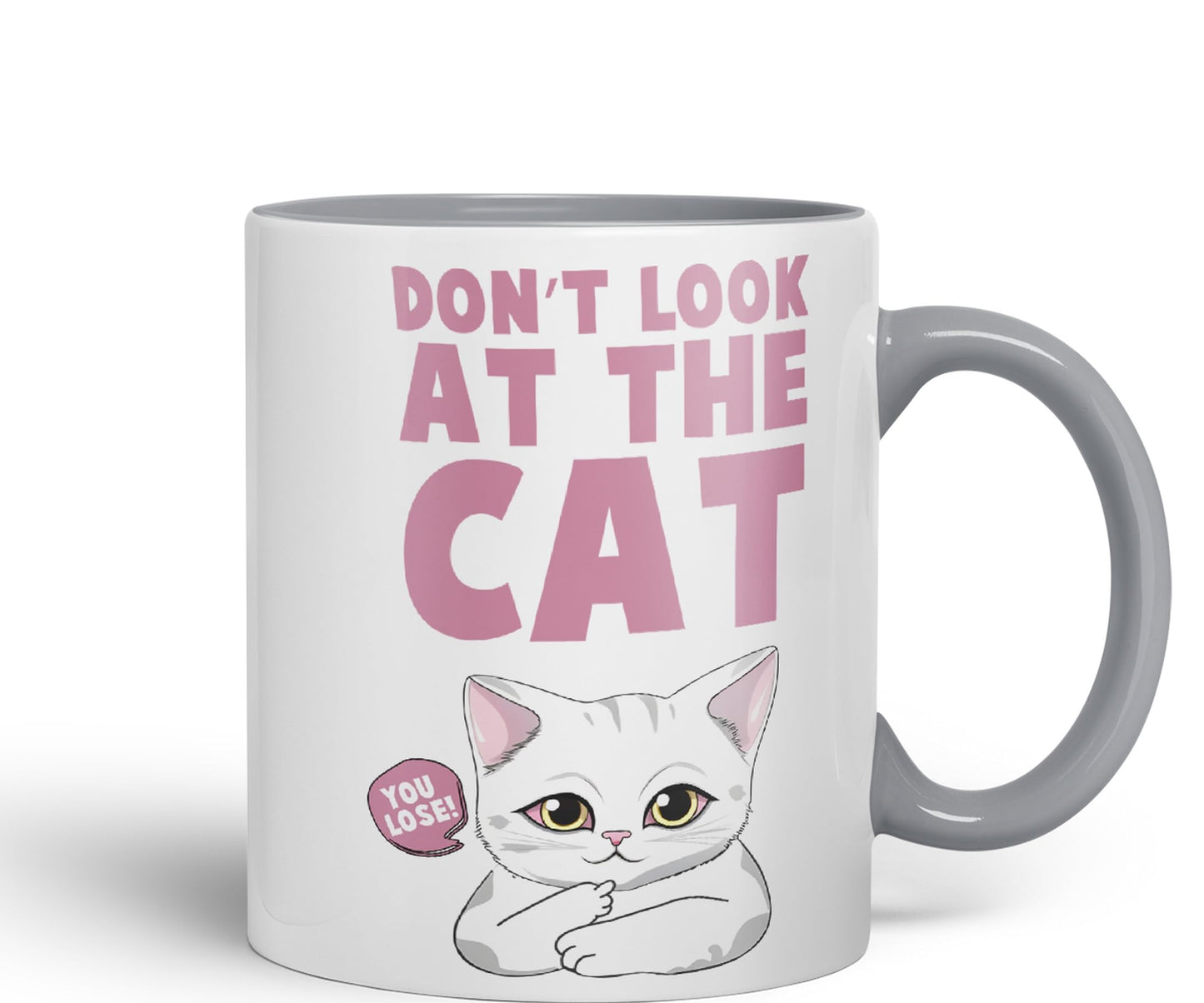Vixar Don't Look at The Cat You Lose! Sarcastic Joke Ceramic Coloured Mug Cup for Tea Coffee Hot Brew 330ml 11oz