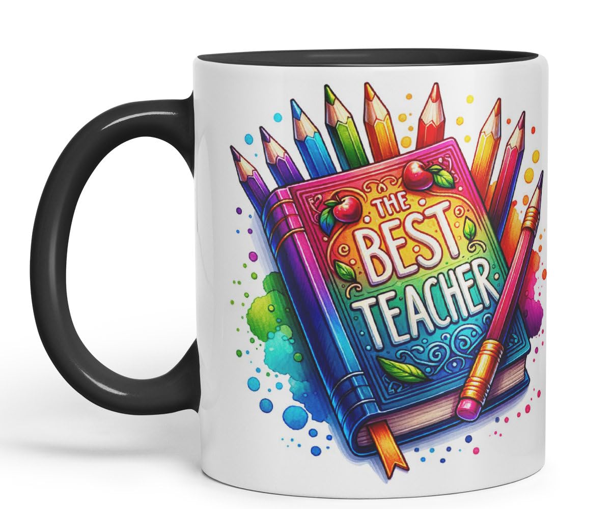 Vixar Best Teacher Mug Thank You, End of School Gift Ceramic Coloured Mug Cup for Tea Coffee Hot Brew 330ml 11Oz Gift BT1