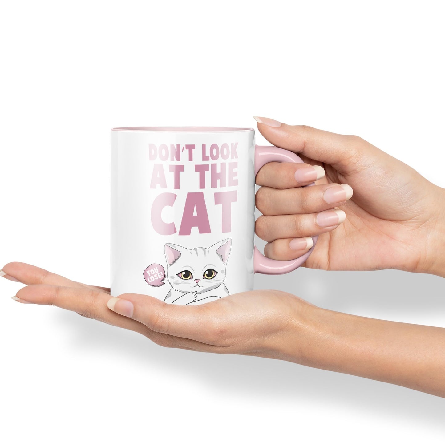 Vixar Don't Look at The Cat You Lose! Sarcastic Joke Ceramic Coloured Mug Cup for Tea Coffee Hot Brew 330ml 11oz
