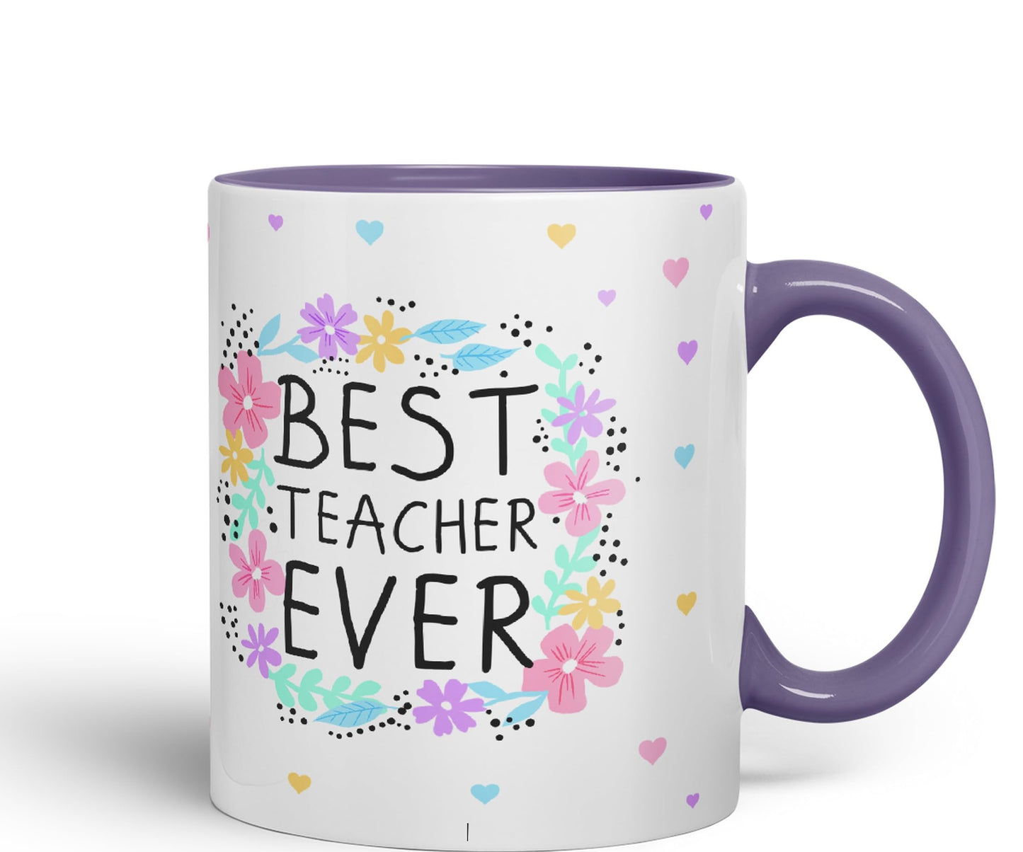 Vixar Best Teacher Ever Flowers, Ceramic 330 ml 11oz Coloured Mug Cup, Teacher Gift from Kids, School Gift, end of Year for Coffee Tea (T4)