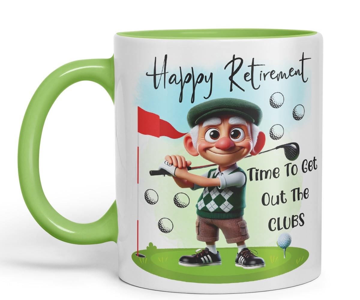 Vixar Happy Retirement Golf Mug – Time to Get Out The Clubs – Coloured Ceramic Mug Cup Gift, 11oz (Black)
