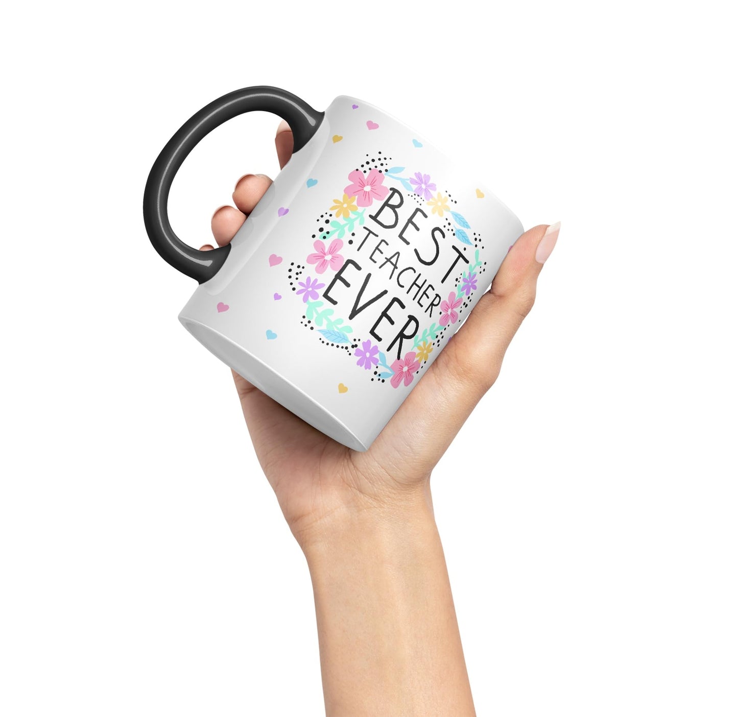 Vixar Best Teacher Ever Flowers, Ceramic 330 ml 11oz Coloured Mug Cup, Teacher Gift from Kids, School Gift, end of Year for Coffee Tea (T4)