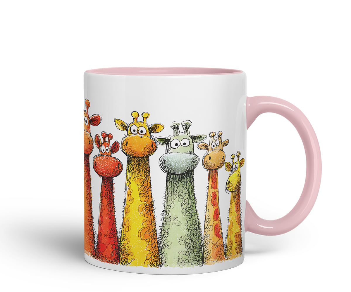 Vixar Funny Colourful Giraffe Friends Design – Cute Giraffe Character Mug for Wildlife & Animal Lovers, Coloured Mug Cup Gift, 11oz (Black)