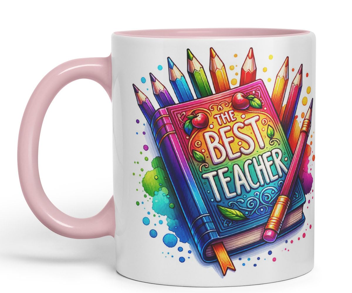 Vixar Best Teacher Mug Thank You, End of School Gift Ceramic Coloured Mug Cup for Tea Coffee Hot Brew 330ml 11Oz Gift BT1