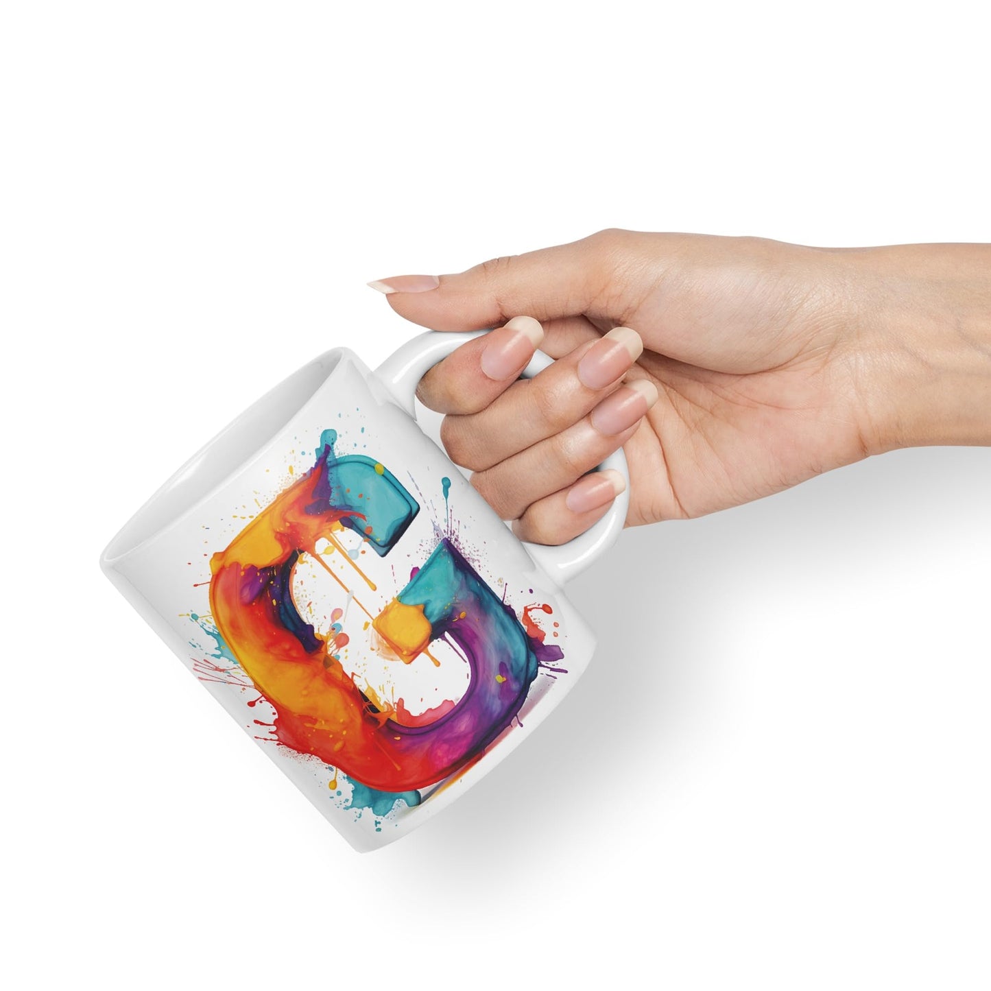 Letter G mug, Alphabet Letter G Monogram watercolour Ceramic Coloured Mug Cup for Tea Coffee Hot brew 330ml 11Oz Gift