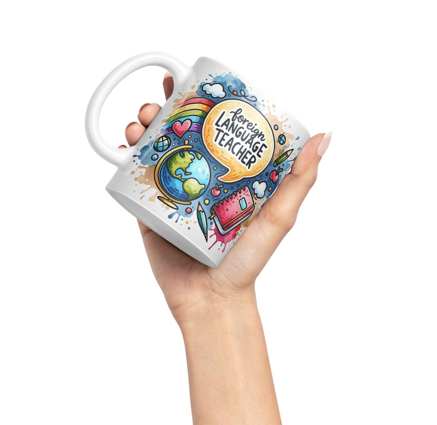 Vixar Foreign Language Teacher Teacher Mug Thank You, End of School Gift Ceramic Coloured Mug Cup for Tea Coffee Hot Brew 330ml 11Oz Gift