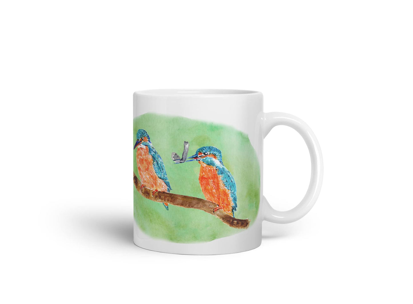 Vixar King Fisher Kingfisher Pair Bird Animals Watercolour Art Coloured Mug Cup Gift Birthday Work Office Tea Coffee