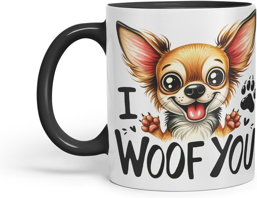 Vixar I Woof You Cute Dog Mug – Coloured Ceramic Mug Cup Gift, 11oz (Black)