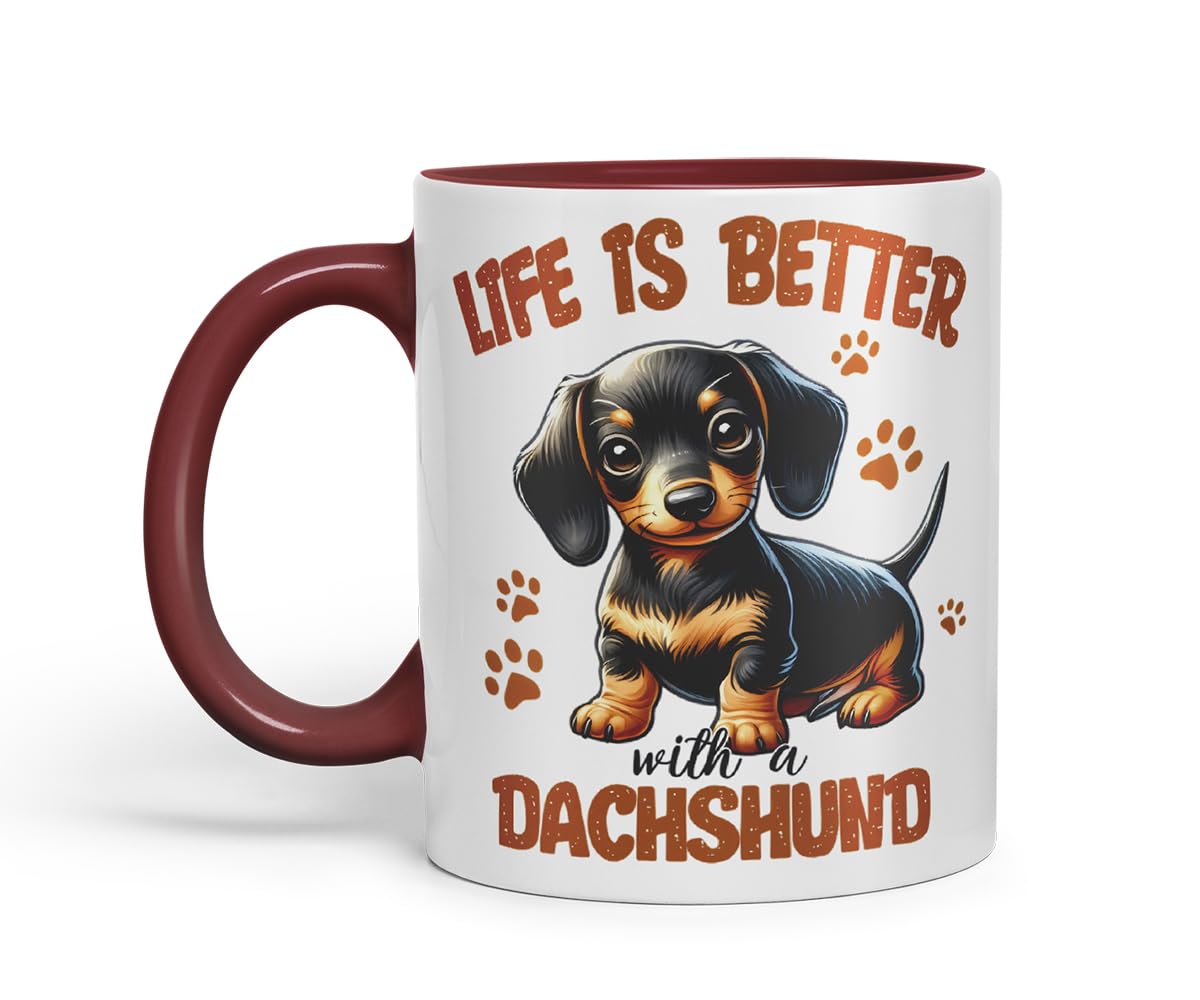 Vixar Life is Better with A Dachshund Dog Mug – Coloured Ceramic Mug Cup Gift, 11oz (Black)