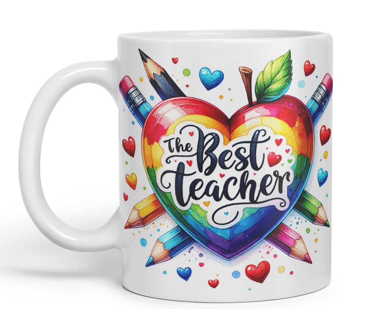Vixar Best Teacher Mug Thank You, End of School Gift Ceramic Coloured Mug Cup for Tea Coffee Hot Brew 330ml 11Oz Gift BT2