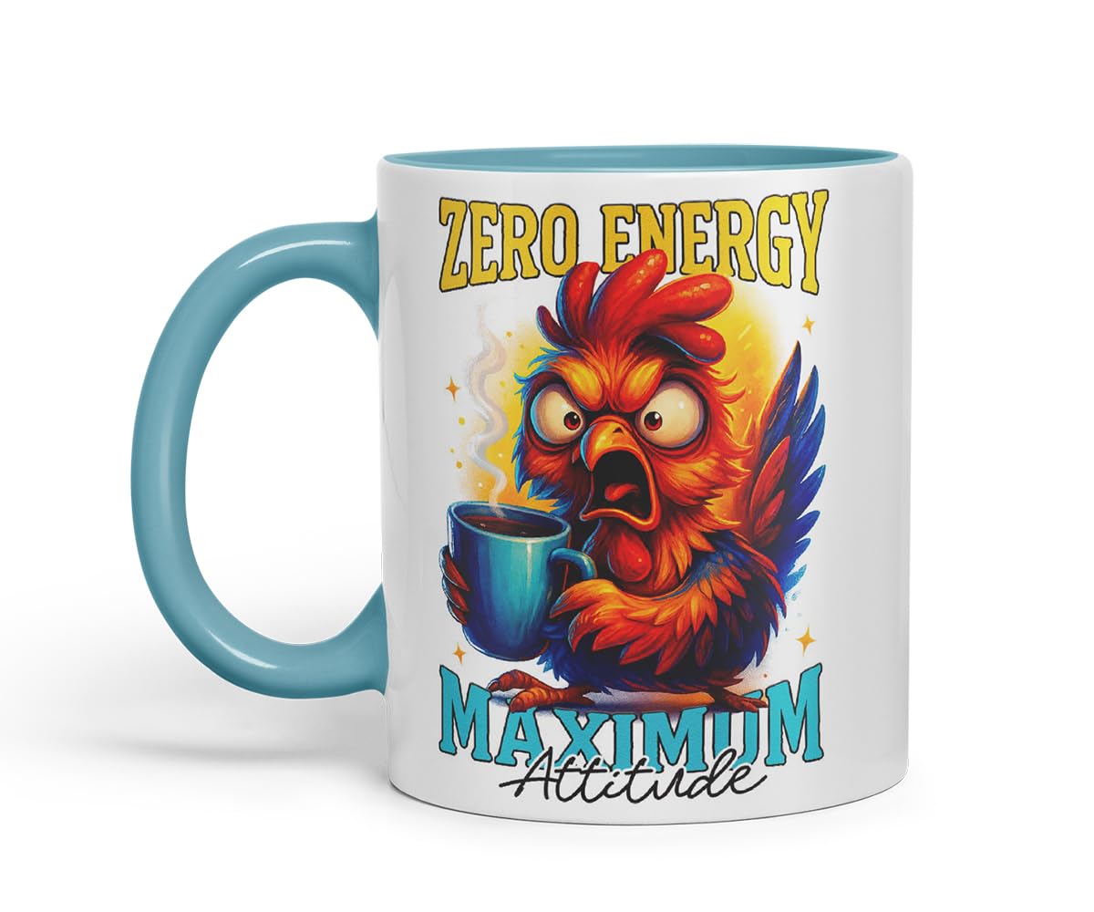 Vixar Zero Energy Maximum Attitude Funny Chicken Coffee Mug – Coloured Ceramic Mug Cup Gift, 11oz (Black)