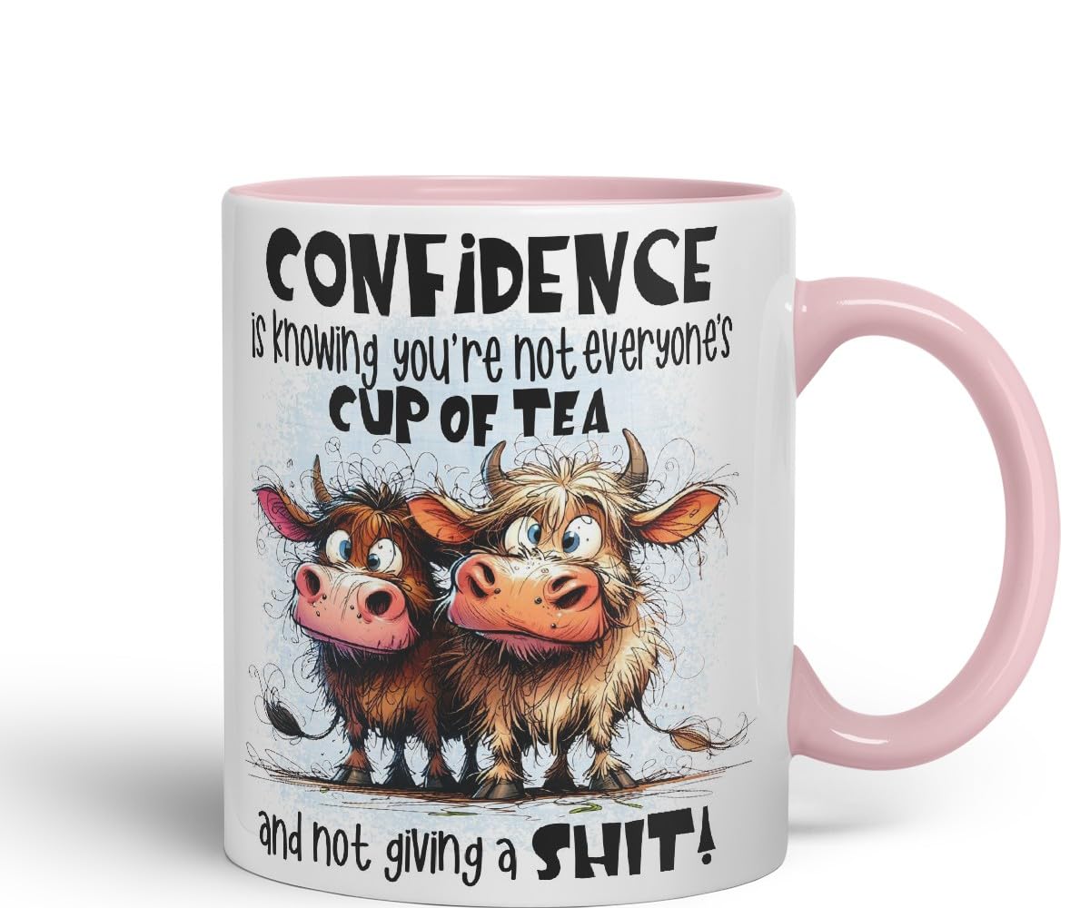 Vixar Confidence Funny Highland Cow Coloured Mug Cup 11oz (Black)