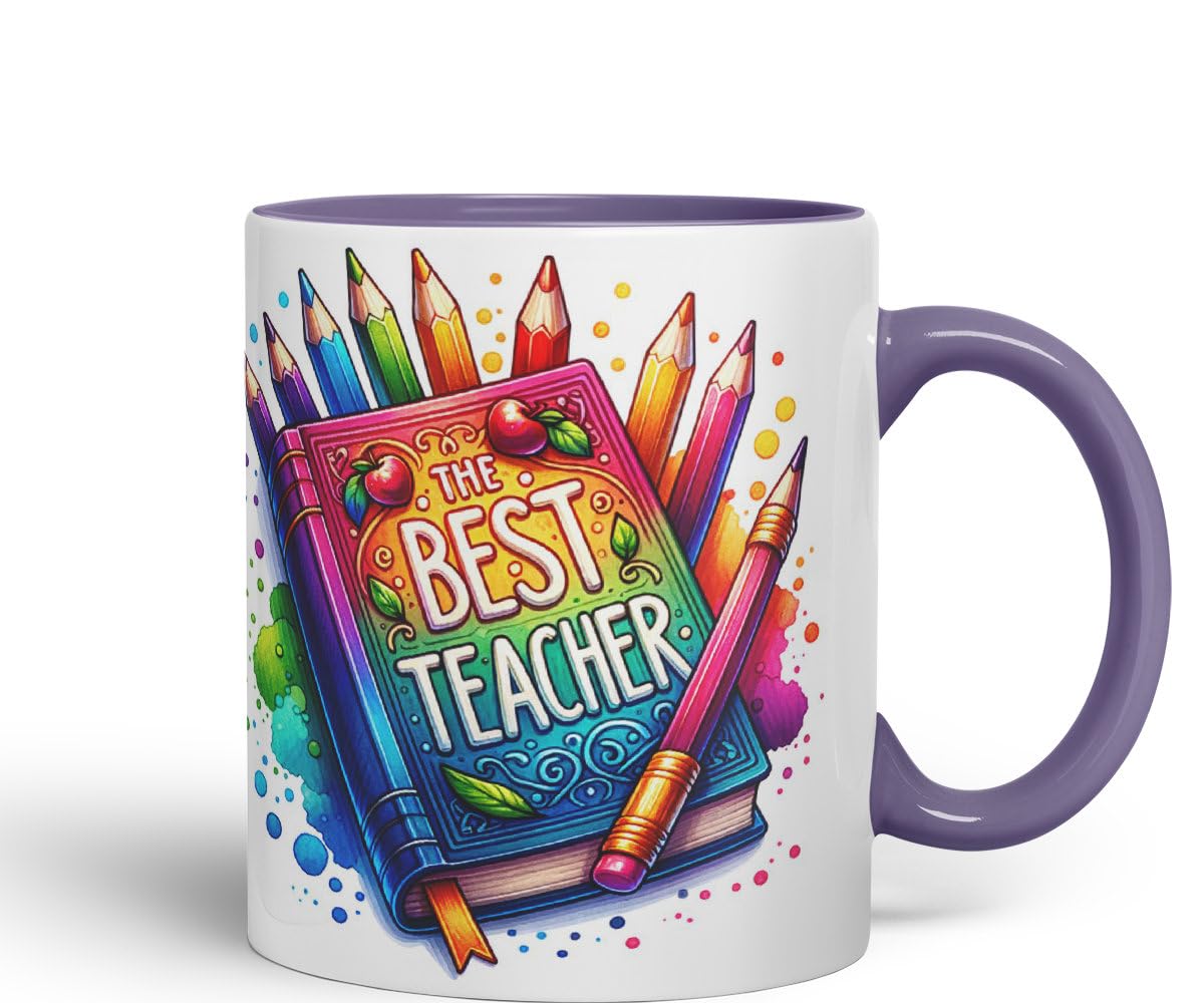 Vixar Best Teacher Mug Thank You, End of School Gift Ceramic Coloured Mug Cup for Tea Coffee Hot Brew 330ml 11Oz Gift BT1