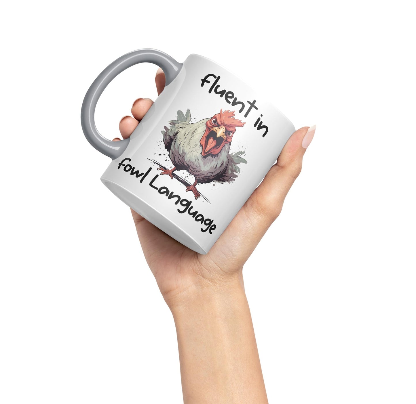 Fluent in Fowl Language Rooster cockerel Joke sarkasm Sarcastic Ceramic Coloured Mug Cup for Tea Coffee Hot Brew 330ml 11Oz Gift