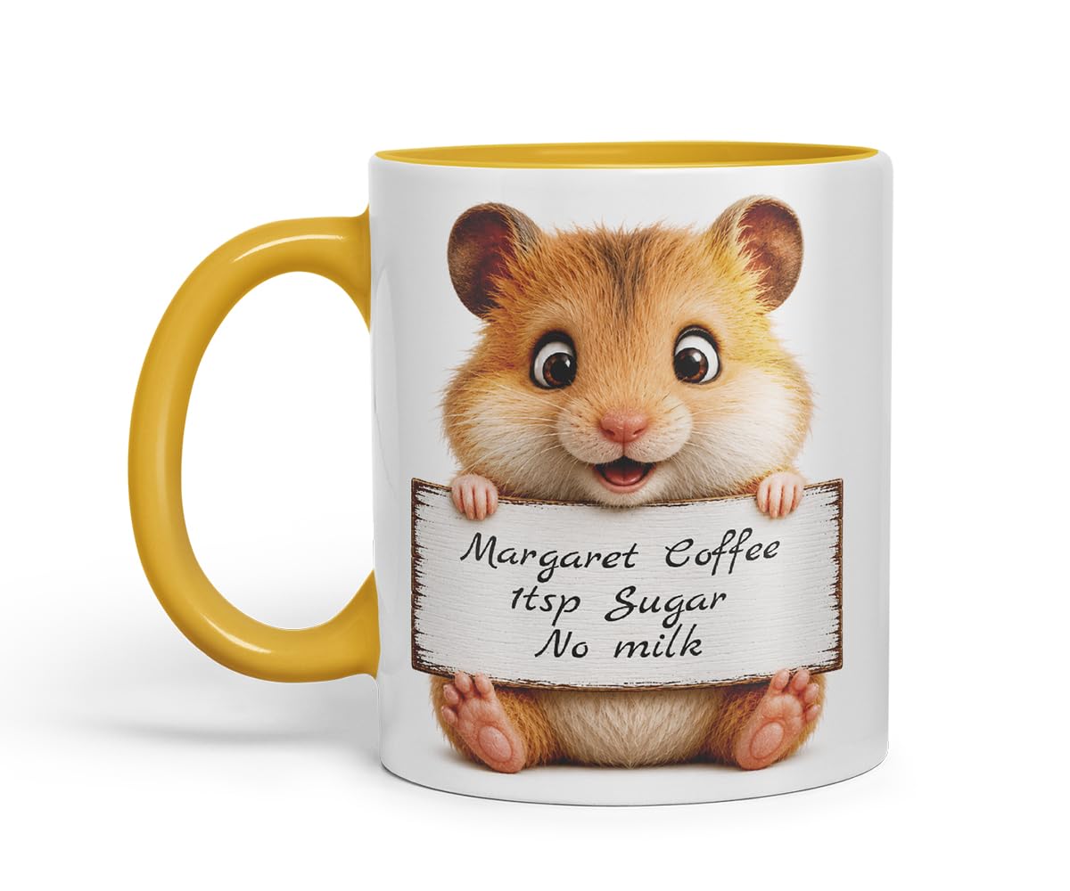 Vixar Personalised Hamster Mug with Name or Custom Message – Cute Animal Coloured Ceramic Mug Cup Gift, 11oz (Black)