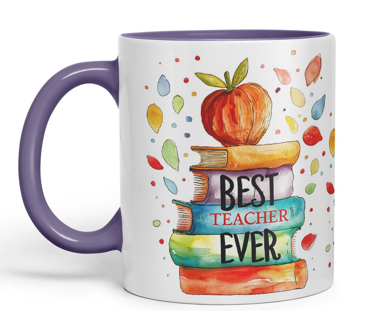 Vixar Best Teacher Mug Thank You, End of School Gift Ceramic Coloured Mug Cup for Tea Coffee Hot Brew 330ml 11Oz Gift Bta1