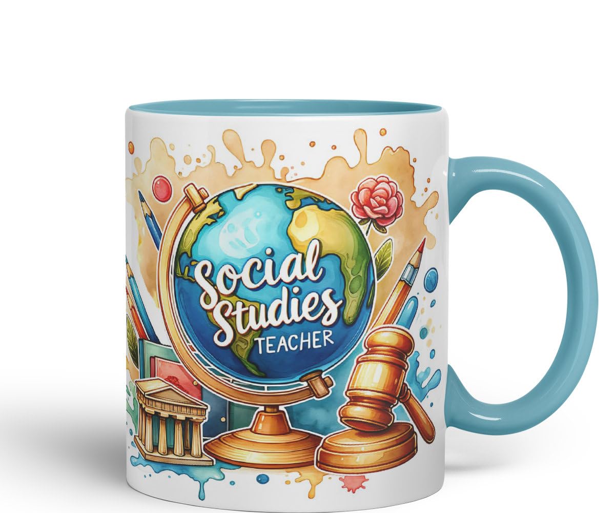 Vixar Social Studies Teacher Mug Thank You, End of School Gift Ceramic Coloured Mug Cup for Tea Coffee Hot Brew 330ml 11Oz Gift