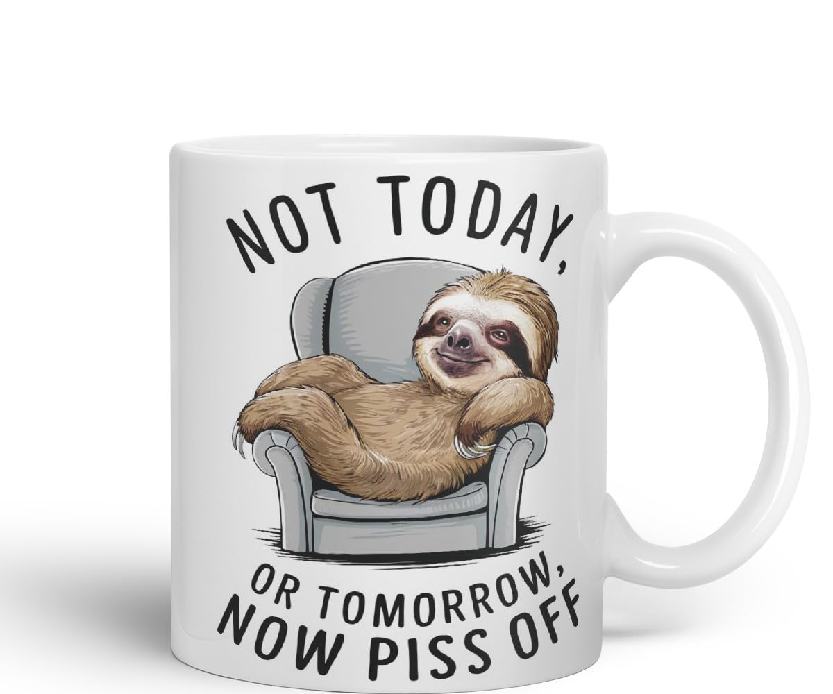 Vixar Not Today, Or Tomorrow, Now P** Sarcastic Sloth Coloured Ceramic Mug Cup Gift, 11oz (Black)