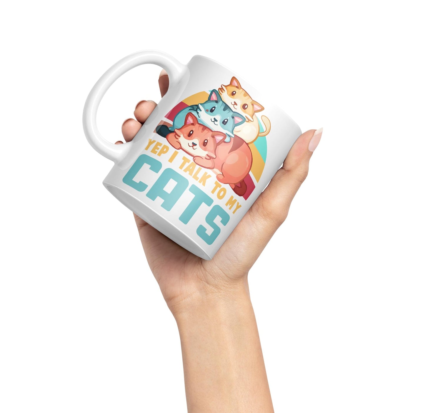 Yep I Talk to My Cats cat Sarcastic Joke Ceramic Coloured Mug Cup for Tea Coffee Hot Brew 330ml 11Oz