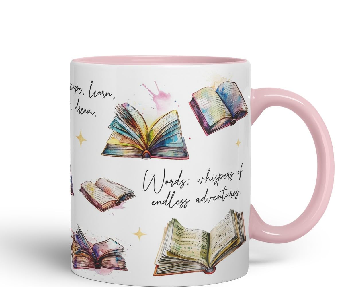 Vixar Books: Fuel for Soul’s Flight/Library: Gateway to Boundless Imagination Coloured Ceramic Mug Cup Gift, 11oz (Black)