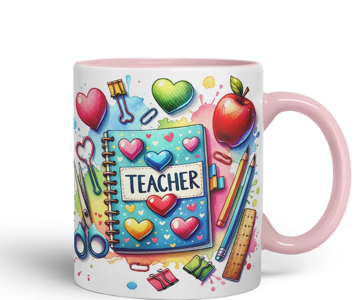 Vixar Teacher Mug Thank You, End of School Gift Ceramic Coloured Mug Cup for Tea Coffee Hot Brew 330ml 11Oz Gift