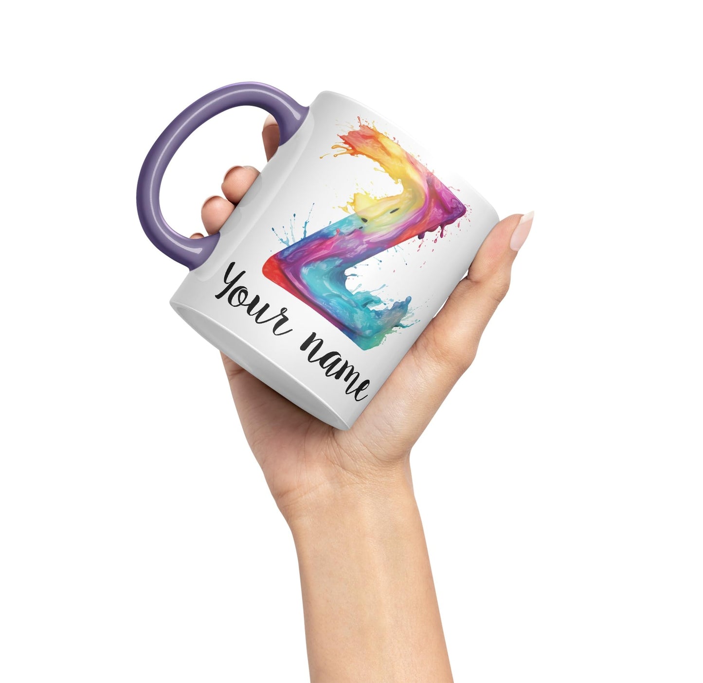 Personalised Letter Z mug, Alphabet cusomized custom Letter Z Monogram watercolour Ceramic Coloured Mug Cup for Tea Coffee Hot brew 330ml 11Oz Gift