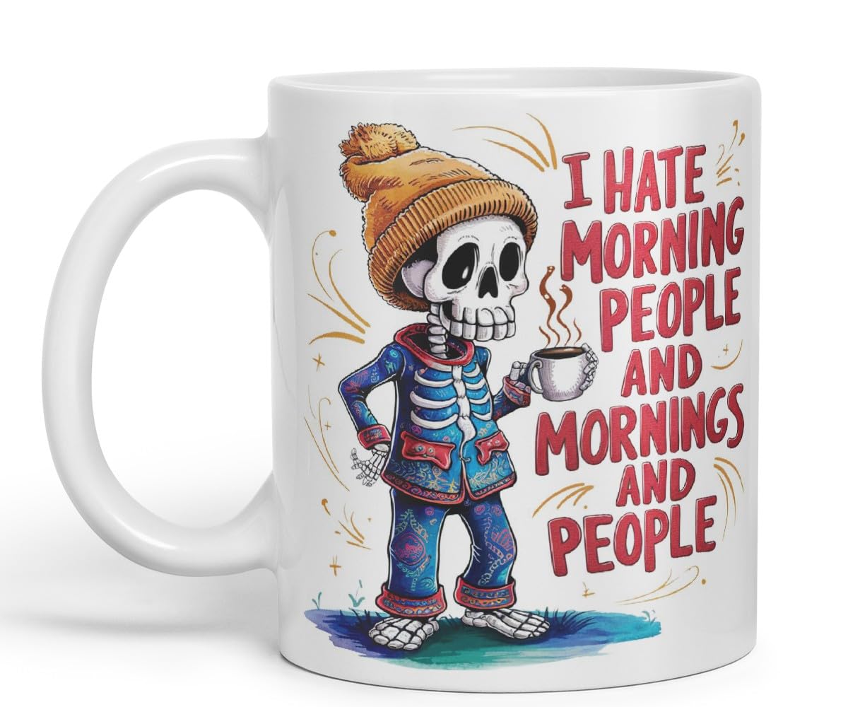 Vixar I Hate Morning People and Mornings and People – Coloured Ceramic Mug Cup Gift, 11oz (Black)