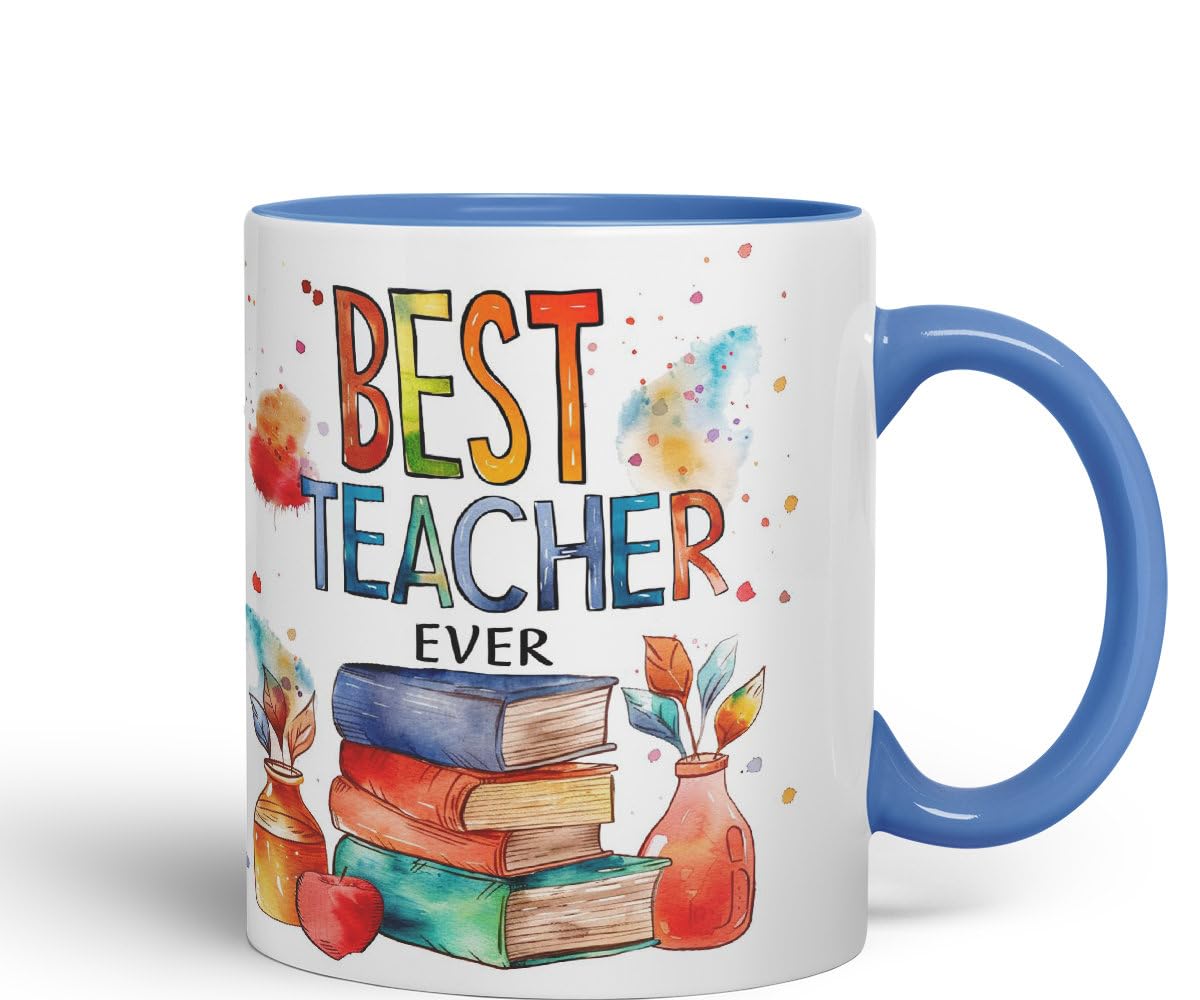 Vixar Best Teacher Mug Thank You, End of School Gift Ceramic Coloured Mug Cup for Tea Coffee Hot Brew 330ml 11Oz Gift Bta2