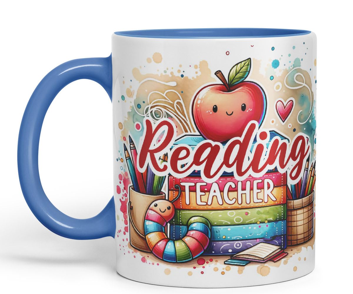 Vixar Reading Teacher Mug Thank You, End of School Gift Ceramic Coloured Mug Cup for Tea Coffee Hot Brew 330ml 11Oz Gift
