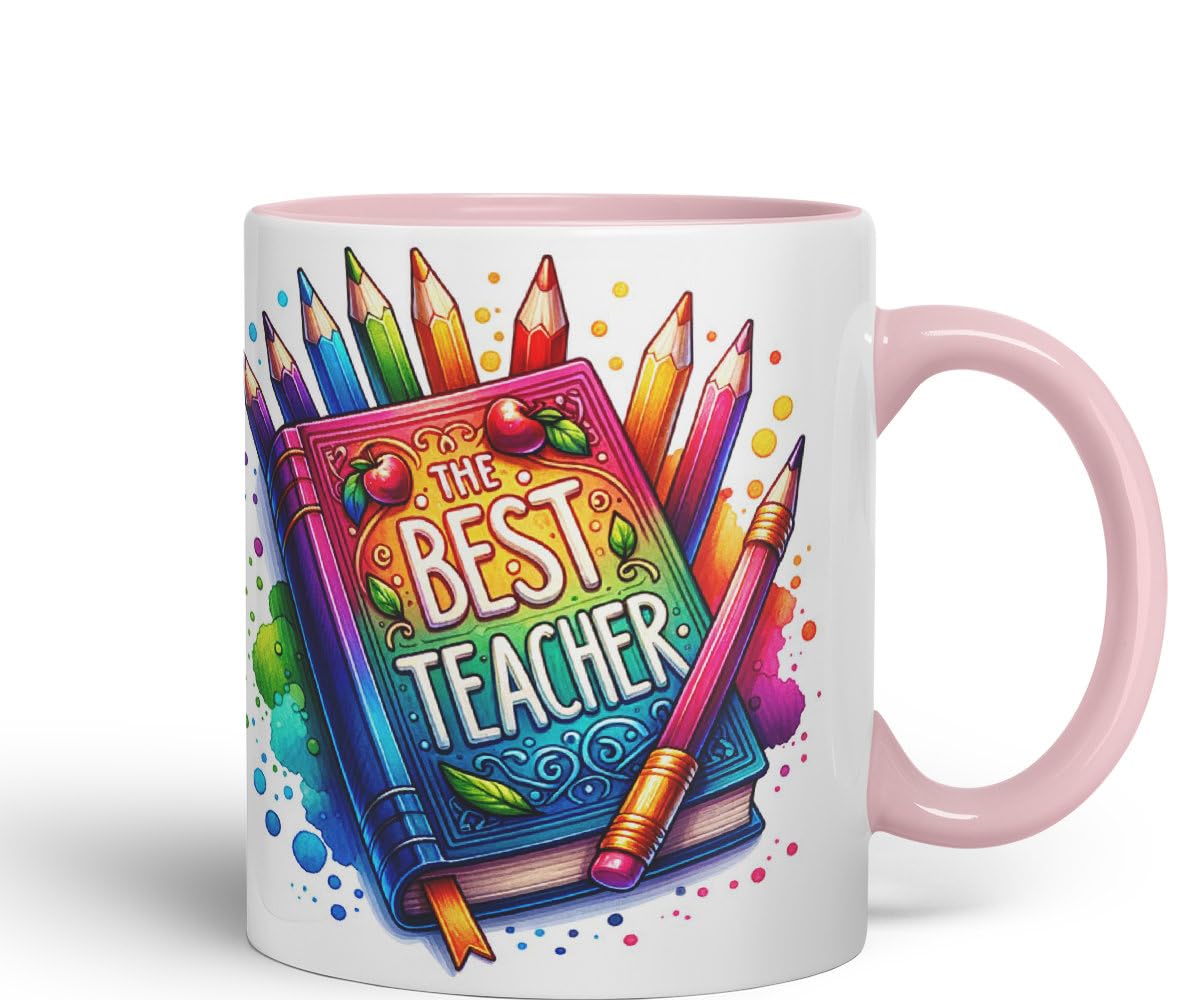 Vixar Best Teacher Mug Thank You, End of School Gift Ceramic Coloured Mug Cup for Tea Coffee Hot Brew 330ml 11Oz Gift BT1