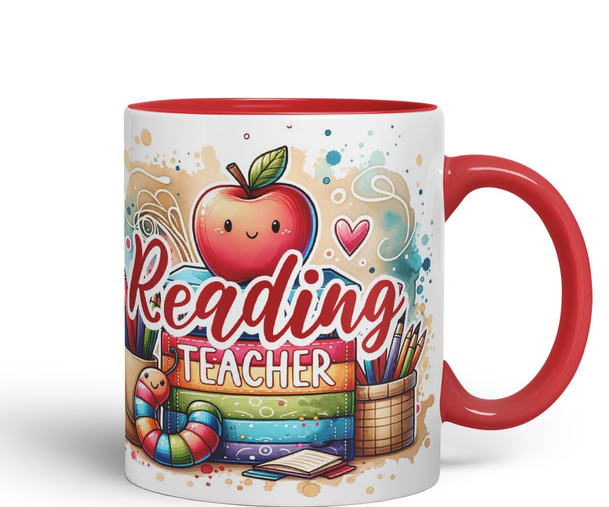 Vixar Reading Teacher Mug Thank You, End of School Gift Ceramic Coloured Mug Cup for Tea Coffee Hot Brew 330ml 11Oz Gift