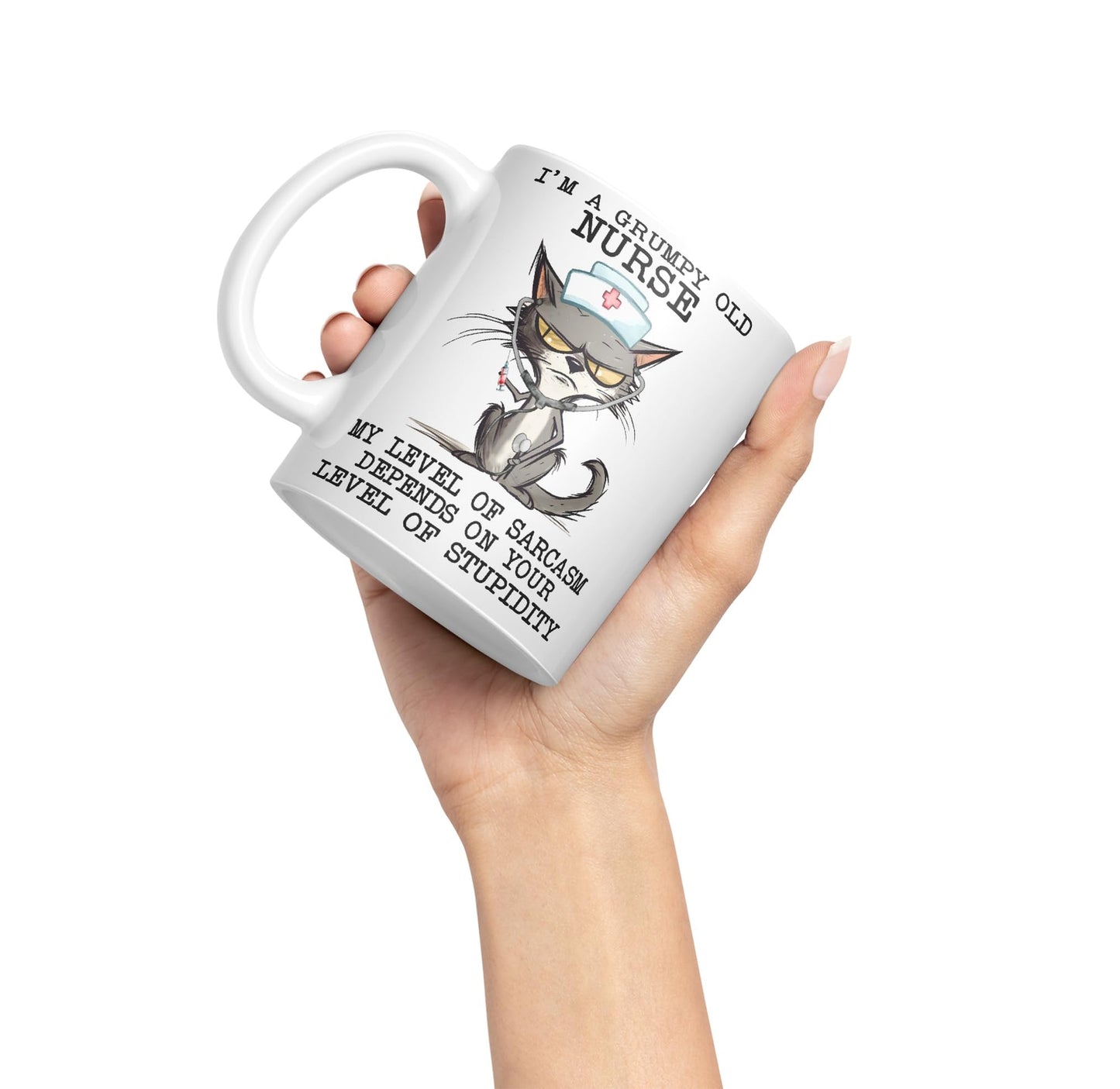 Vixar I'm A Grumpy Old Nurse My Level of Sarcasm Depends on Your Level of Stupidity Cats Sarcastic Joke Ceramic Coloured Mug Cup for Tea Coffee Hot Brew 330ml 11Oz