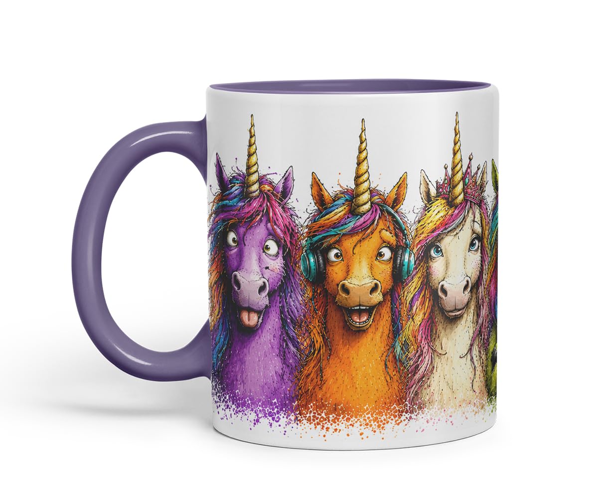 Unicorns Mug – Cute Unicorns Coloured Ceramic Mug Cup Gift, 11oz (Black)