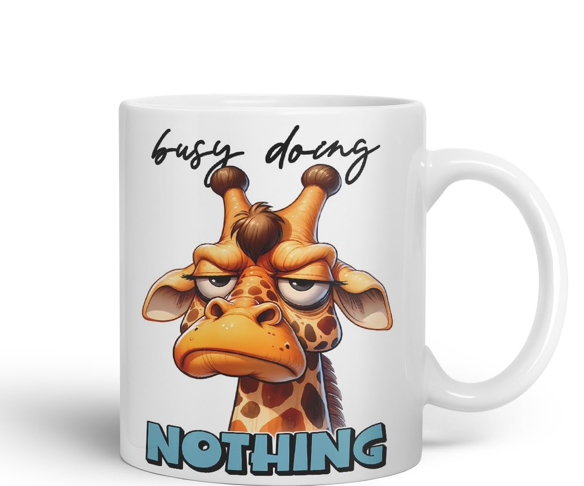 Vixar Busy Doing Nothing Sarcastic Giraffe Mug, Coloured Ceramic Cup 11oz (Black)