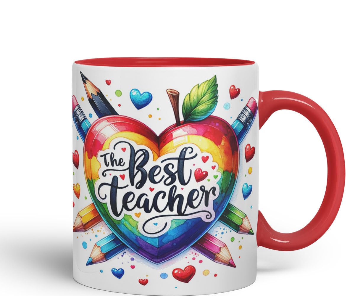 Vixar Best Teacher Mug Thank You, End of School Gift Ceramic Coloured Mug Cup for Tea Coffee Hot Brew 330ml 11Oz Gift BT2