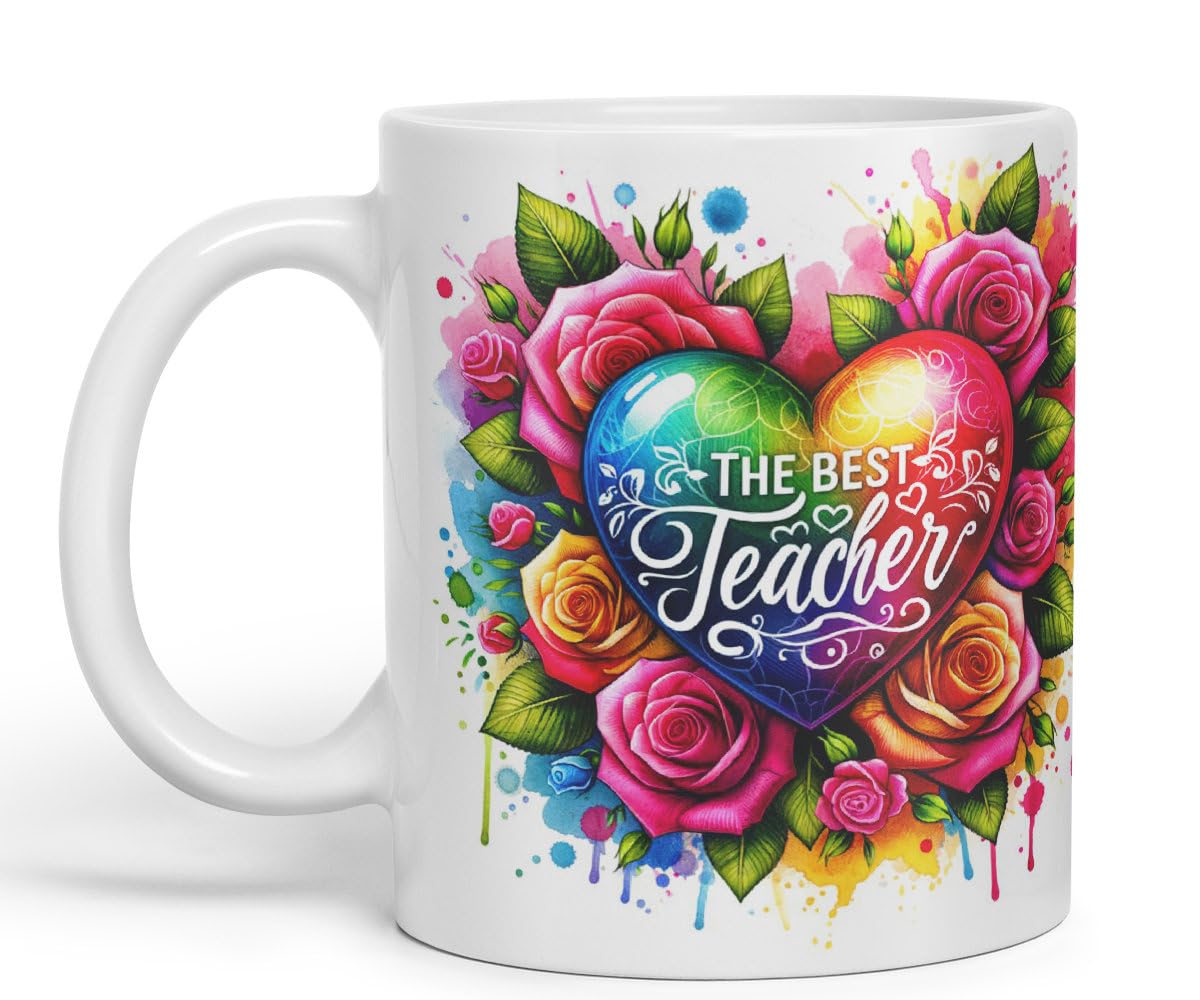Vixar Best Teacher Mug Thank You, End of School Gift Ceramic Coloured Mug Cup for Tea Coffee Hot Brew 330ml 11Oz Gift BT3