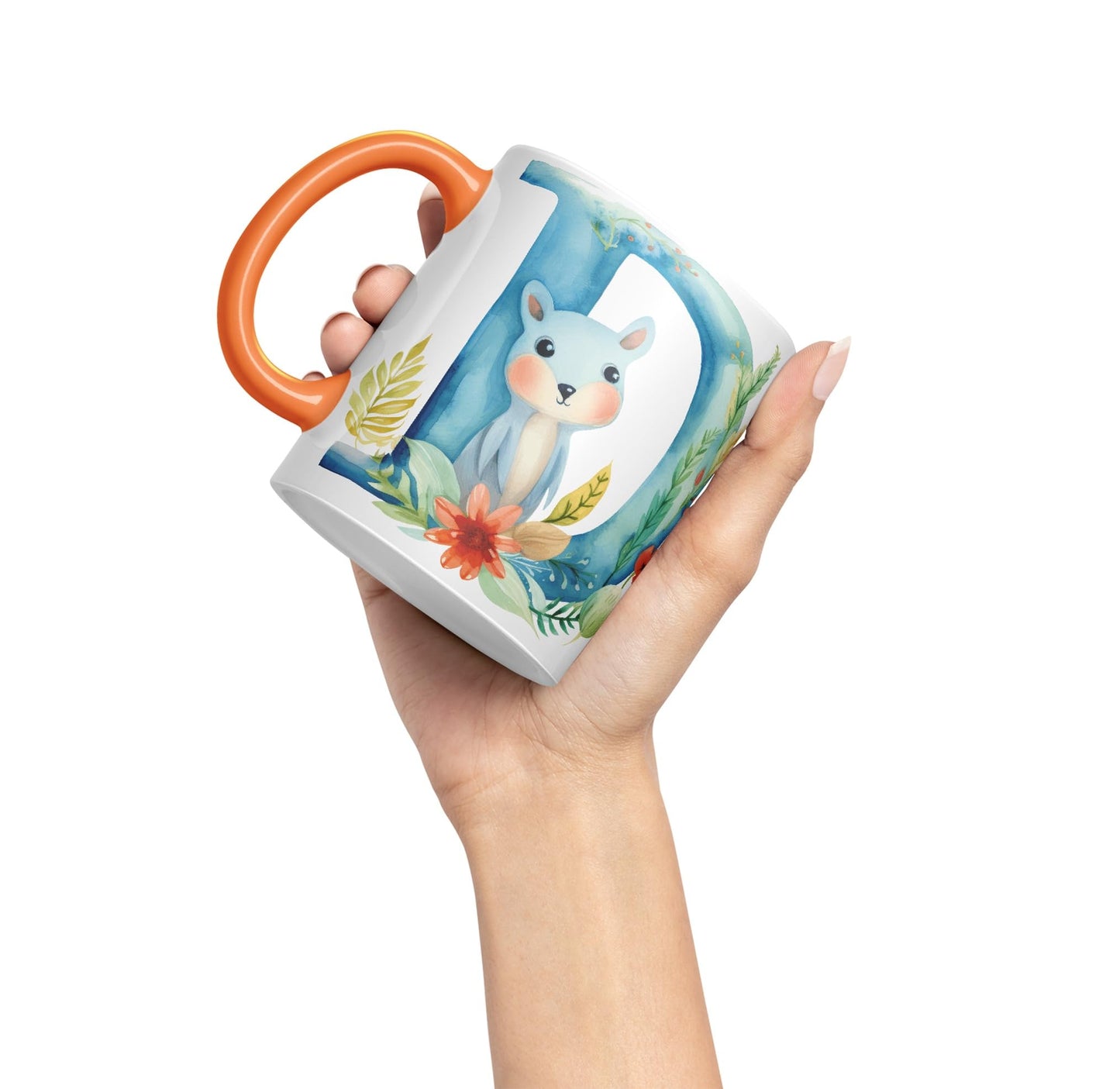 Letter D mug, Animals Alphabet Letter D Monogram animal for kids Ceramic Coloured Mug Cup for Tea Coffee Hot brew 330ml 11Oz Gift