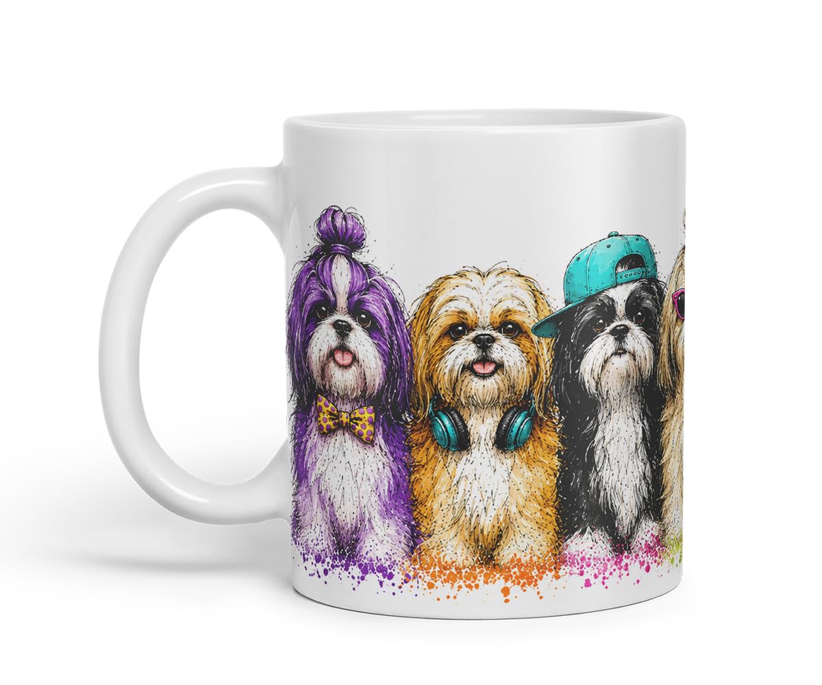 Vixar Shih Tzu Dog Mug – Cute Shih Tzu Coloured Ceramic Mug Cup Gift, 11oz (Black)