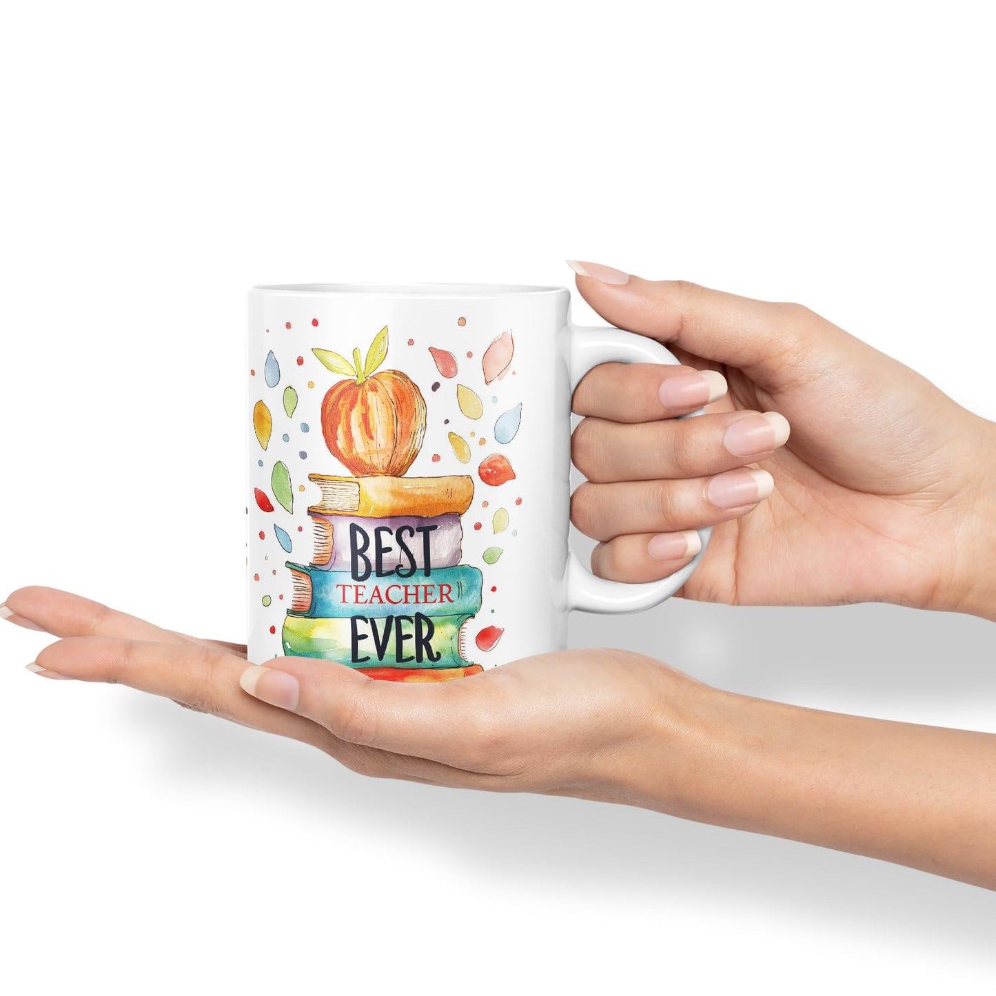 Vixar Best Teacher Mug Thank You, End of School Gift Ceramic Coloured Mug Cup for Tea Coffee Hot Brew 330ml 11Oz Gift Bta1