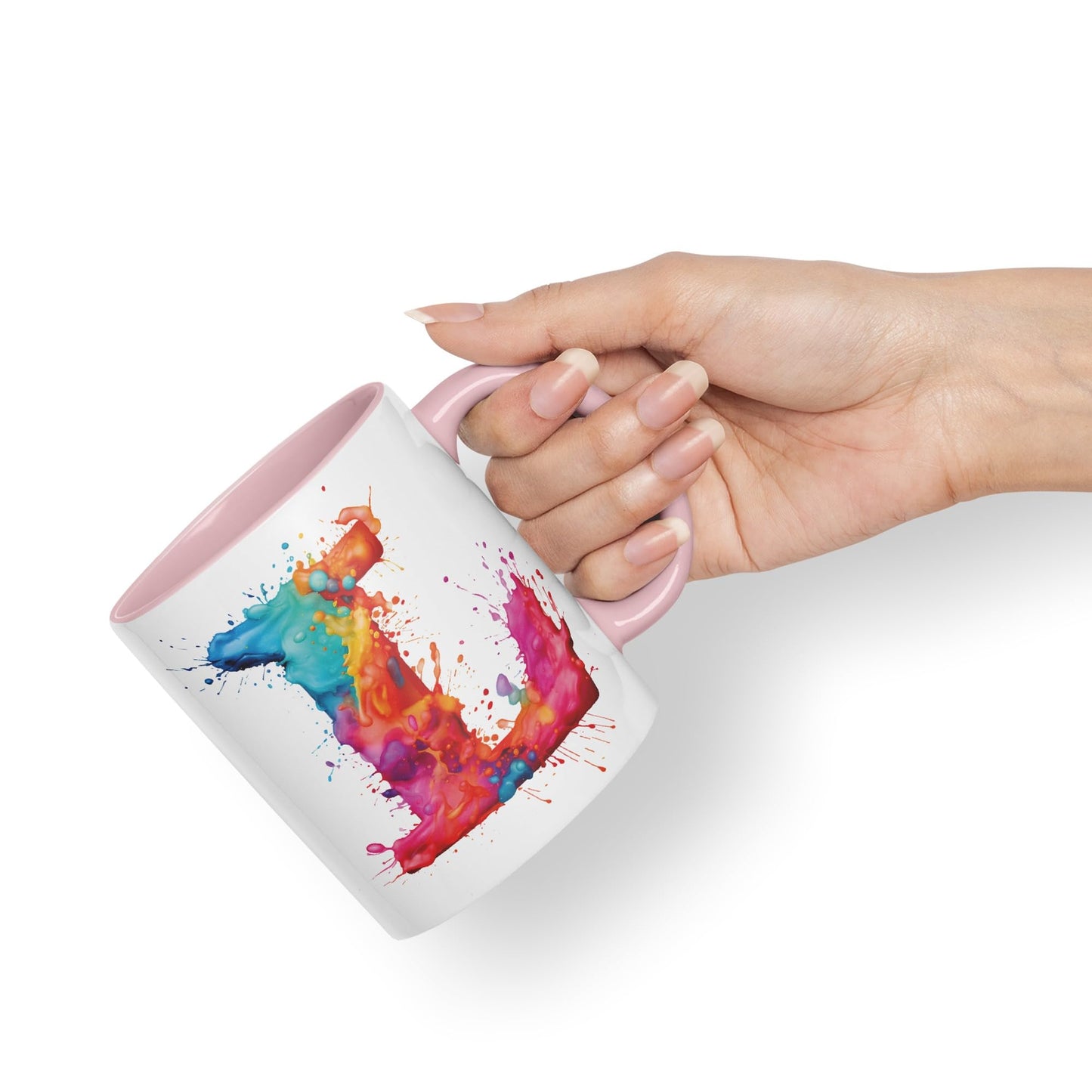 Letter L mug, Alphabet Letter L Monogram watercolour Ceramic Coloured Mug Cup for Tea Coffee Hot brew 330ml 11Oz Gift