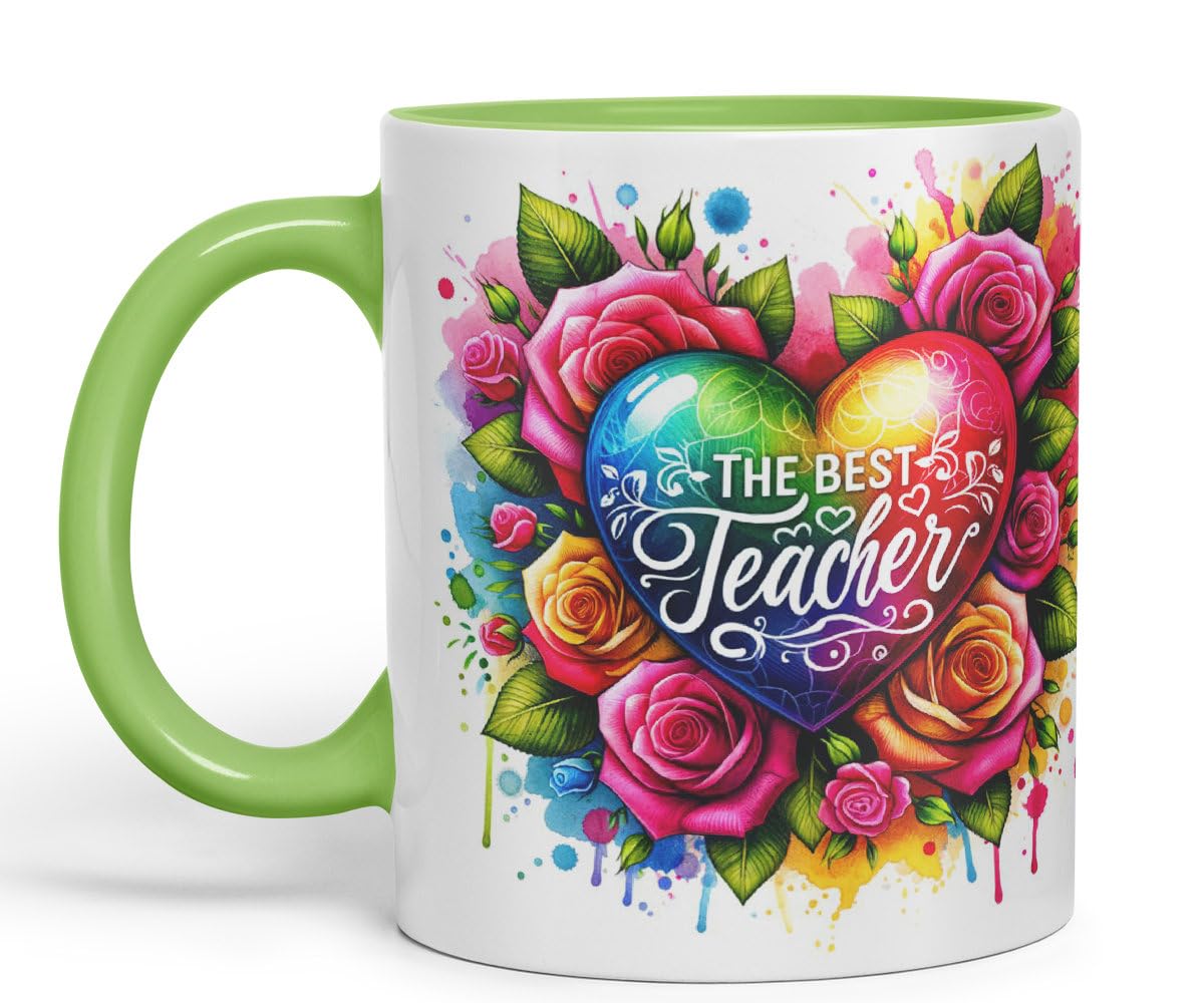 Vixar Best Teacher Mug Thank You, End of School Gift Ceramic Coloured Mug Cup for Tea Coffee Hot Brew 330ml 11Oz Gift BT3