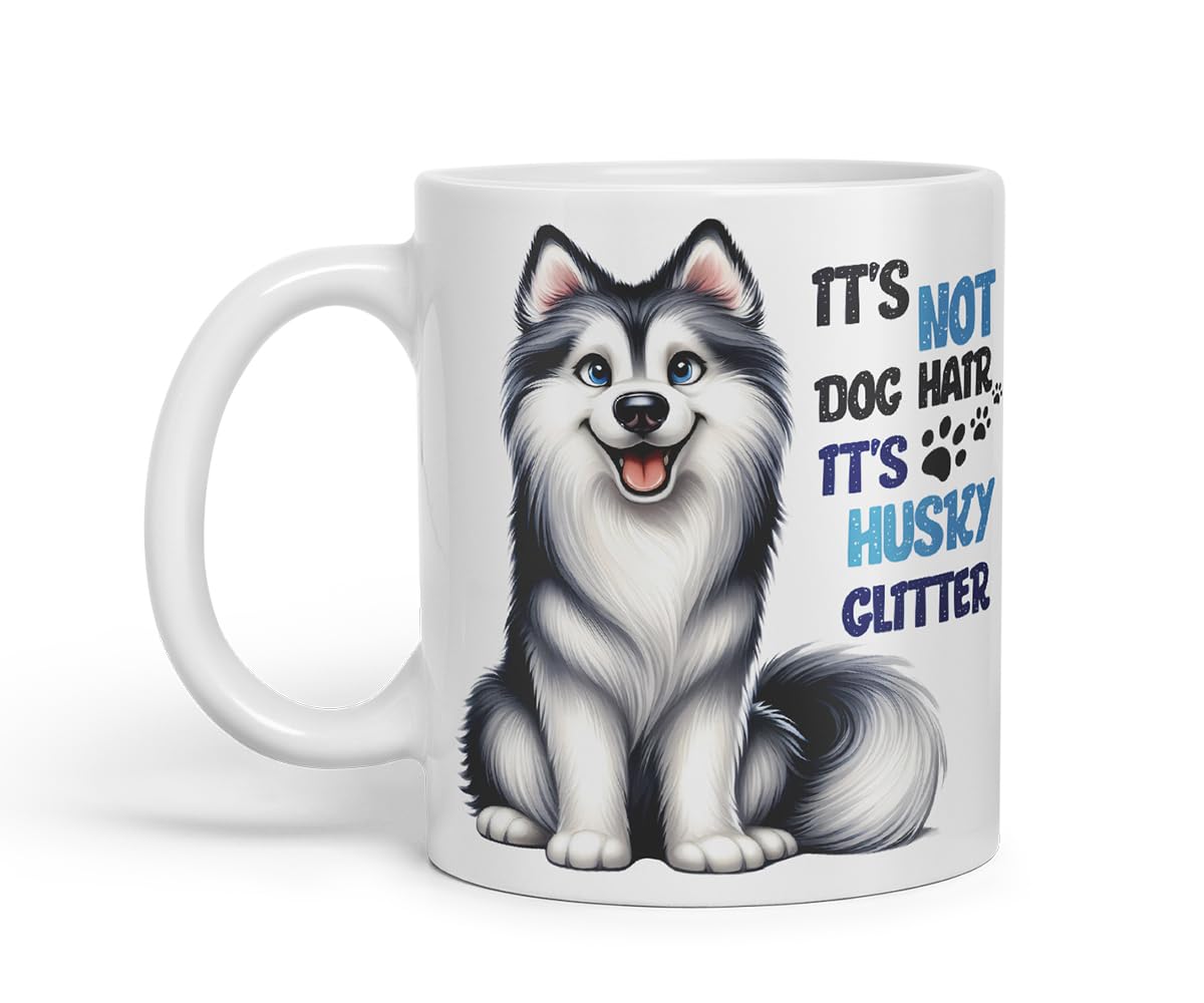 Vixar It’s Not Dog Hair It’s Husky Glitter Dog Mug – Coloured Ceramic Mug Cup Gift, 11oz (Black)